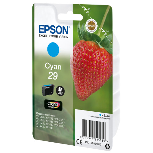 Epson Strawberry C13T29824012 tinteiro 1 unidade(s) Original Rendimento padrão Ciano Epson Strawberry C13T29824012 tinteiro 1 unidade(s) Original Rendimento padrão Ciano