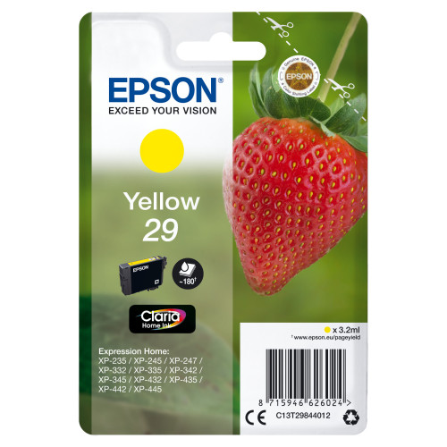 Epson Strawberry C13T29844012 tinteiro 1 unidade(s) Original Rendimento padrão Amarelo Epson Strawberry C13T29844012 tinteiro 1 unidade(s) Original Rendimento padrão Amarelo
