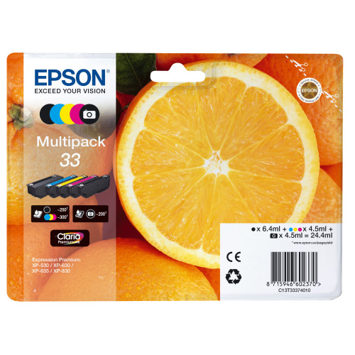Epson Oranges C13T33374021 tinteiro 1 unidade(s) Original Rendimento padrão Preto, Foto preto, Ciano, Magenta, Amarelo Epson Oranges C13T33374021 tinteiro 1 unidade(s) Original Rendimento padrão Preto, Foto preto, Ciano, Magenta, Amarelo