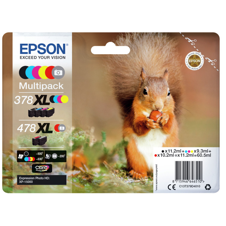 Epson Squirrel 478XL tinteiro 1 unidade(s) Original Rendimento alto (XL) Preto, Ciano, Magenta, Amarelo, Vermelho, Cinzento