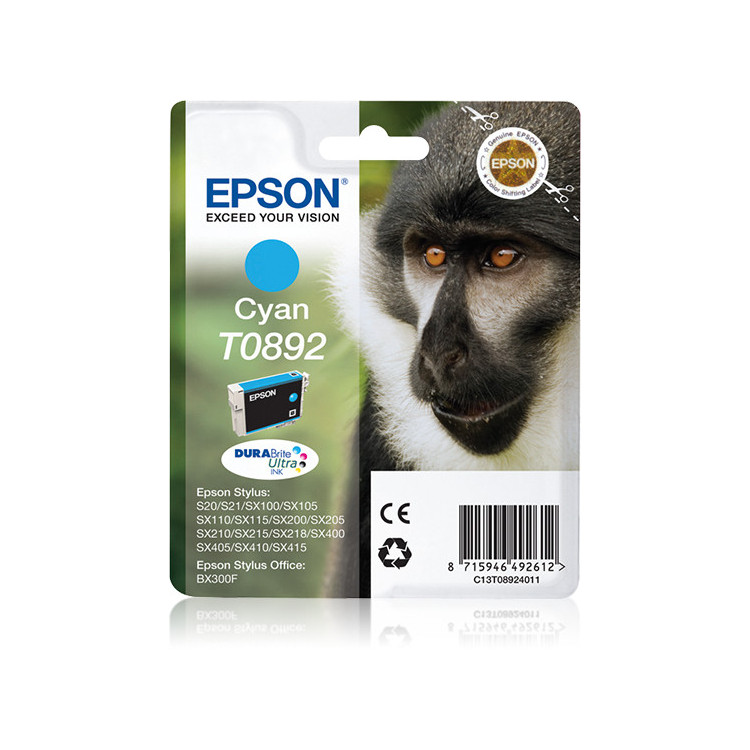 Epson Monkey Tinteiro Cyan T0892 Tinta DURABrite Ultra (c alarme RF+AM)