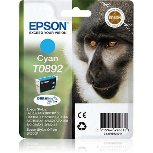 Epson Monkey Tinteiro Cyan T0892 Tinta DURABrite Ultra (c alarme RF+AM) Epson Monkey Tinteiro Cyan T0892 Tinta DURABrite Ultra (c alarme RF+AM)