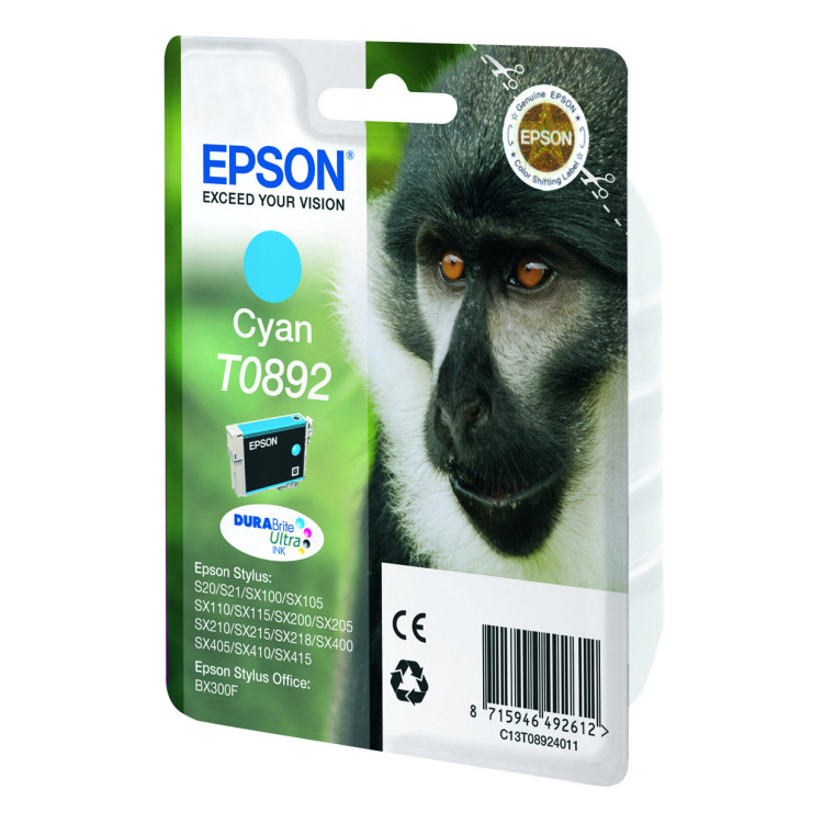 Epson Monkey Tinteiro Cyan T0892 Tinta DURABrite Ultra (c alarme RF+AM)