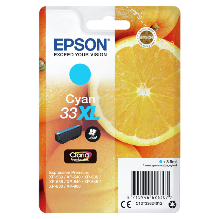 Epson Oranges C13T33624022 tinteiro 1 unidade(s) Original Rendimento alto (XL) Ciano