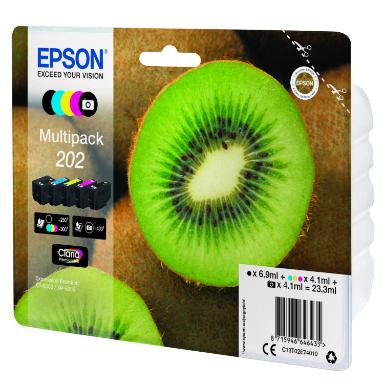 Epson Kiwi 202 tinteiro 1 unidade(s) Original Rendimento padrão Preto, Foto preto, Ciano, Magenta, Amarelo