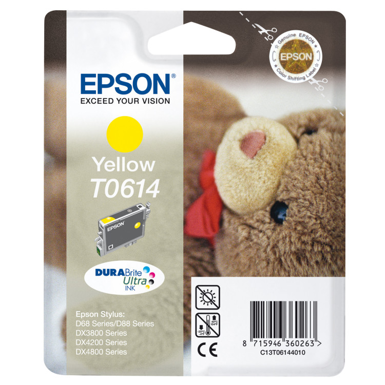 Epson Teddybear Tinteiro Amarelo T0614 Tinta DURABrite Ultra (c alarme RF+AM)