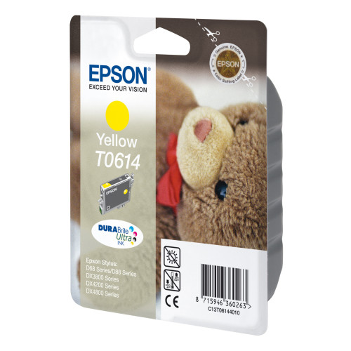 Epson Teddybear Tinteiro Amarelo T0614 Tinta DURABrite Ultra (c alarme RF+AM) Epson Teddybear Tinteiro Amarelo T0614 Tinta DURABrite Ultra (c alarme RF+AM)