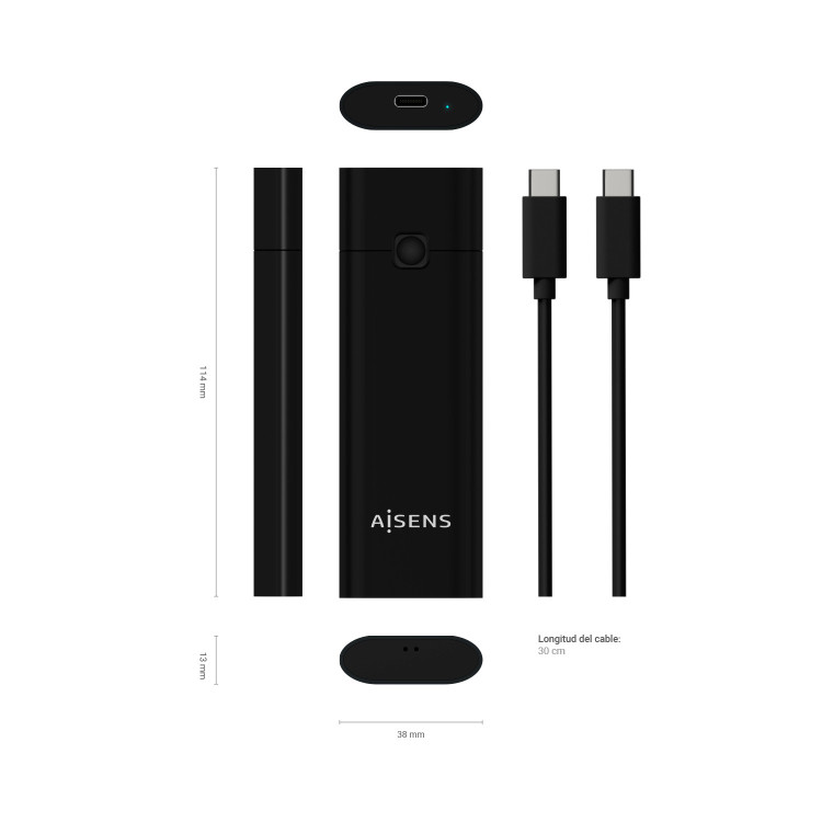 AISENS ASM2-020B Caixa para Discos Rígidos Compartimento SSD Preto M.2