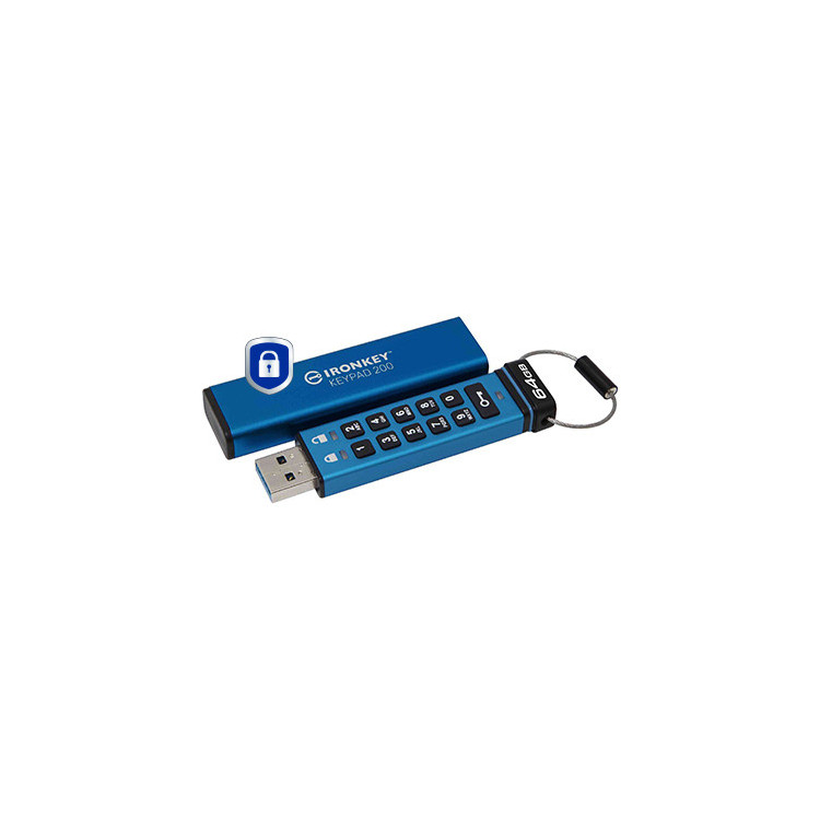 Kingston Technology IronKey Keypad 200 unidade de memória USB 64 GB USB Type-A 3.2 Gen 1 (3.1 Gen 1) Azul