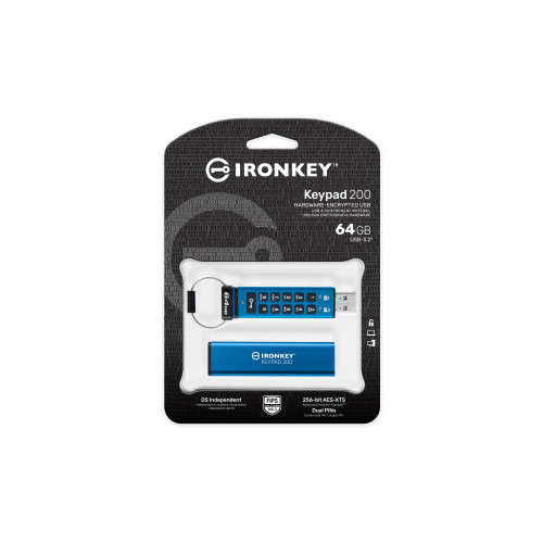 Kingston Technology IronKey Keypad 200 unidade de memória USB 64 GB USB Type-A 3.2 Gen 1 (3.1 Gen 1) Azul Kingston Technology IronKey Keypad 200 unidade de memória USB 64 GB USB Type-A 3.2 Gen 1 (3.1 Gen 1) Azul