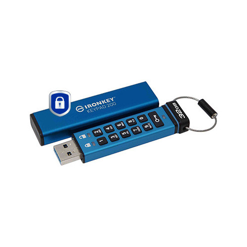 Kingston Technology IronKey Keypad 200 unidade de memória USB 32 GB USB Type-A 3.2 Gen 1 (3.1 Gen 1) Azul Kingston Technology IronKey Keypad 200 unidade de memória USB 32 GB USB Type-A 3.2 Gen 1 (3.1 Gen 1) Azul