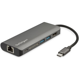 StarTech.com Adaptador multiportas USB C - Dock de viagem USB-C para HDMI de 4K, 3x Concentrador USB 3.0, SD SDHC, GbE, 2