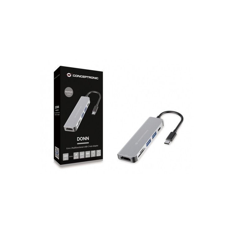 Conceptronic DONN02G base & duplicador de portas USB 3.2 Gen 1 (3.1 Gen 1) Type-C Alumínio