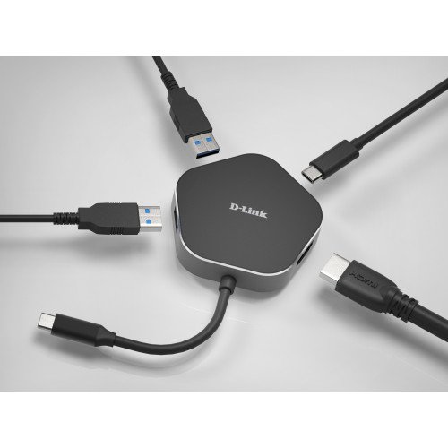 D-Link DUB-M420 base & duplicador de portas Com fios Thunderbolt 3 Alumínio, Preto