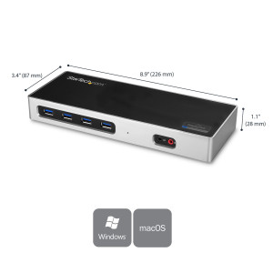 StarTech.com DK30A2DH base & duplicador de portas Com fios USB 3.2 Gen 1 (3.1 Gen 1) Type-C Preto, Prateado 2