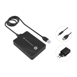 Conceptronic HUBBIES11BP base & duplicador de portas USB 3.2 Gen 1 (3.1 Gen 1) Type-A Preto
