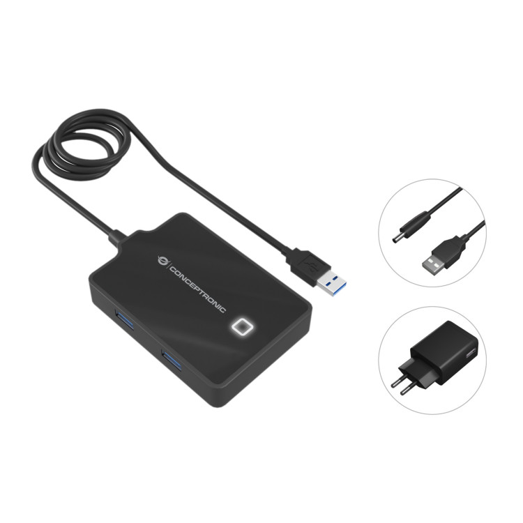 Conceptronic HUBBIES11BP base & duplicador de portas USB 3.2 Gen 1 (3.1 Gen 1) Type-A Preto