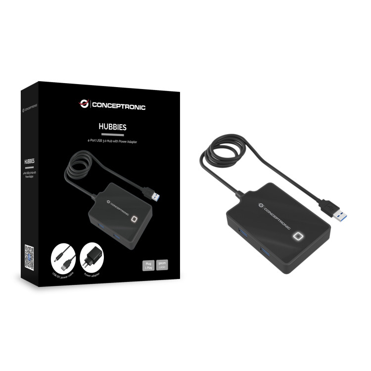 Conceptronic HUBBIES11BP base & duplicador de portas USB 3.2 Gen 1 (3.1 Gen 1) Type-A Preto