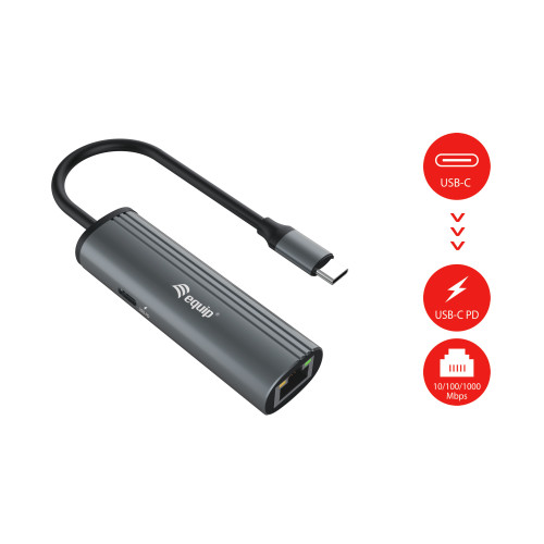 Equip Adaptador USB-C para rede Gigabit RJ45 + adaptador USB PD de 100W Equip Adaptador USB-C para rede Gigabit RJ45 + adaptador USB PD de 100W