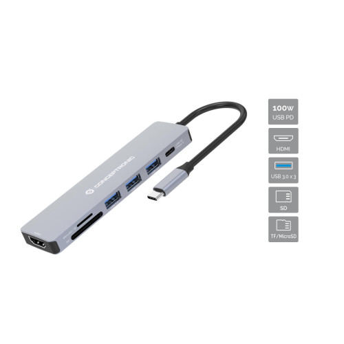 Conceptronic DONN19G base & duplicador de portas Com fios USB 3.2 Gen 1 (3.1 Gen 1) Type-C Cinzento Conceptronic DONN19G base & duplicador de portas Com fios USB 3.2 Gen 1 (3.1 Gen 1) Type-C Cinzento