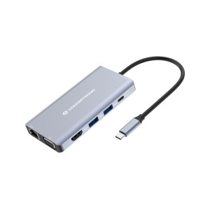 Conceptronic DONN20G base & duplicador de portas Com fios USB 3.2 Gen 1 (3.1 Gen 1) Type-C Cinzento