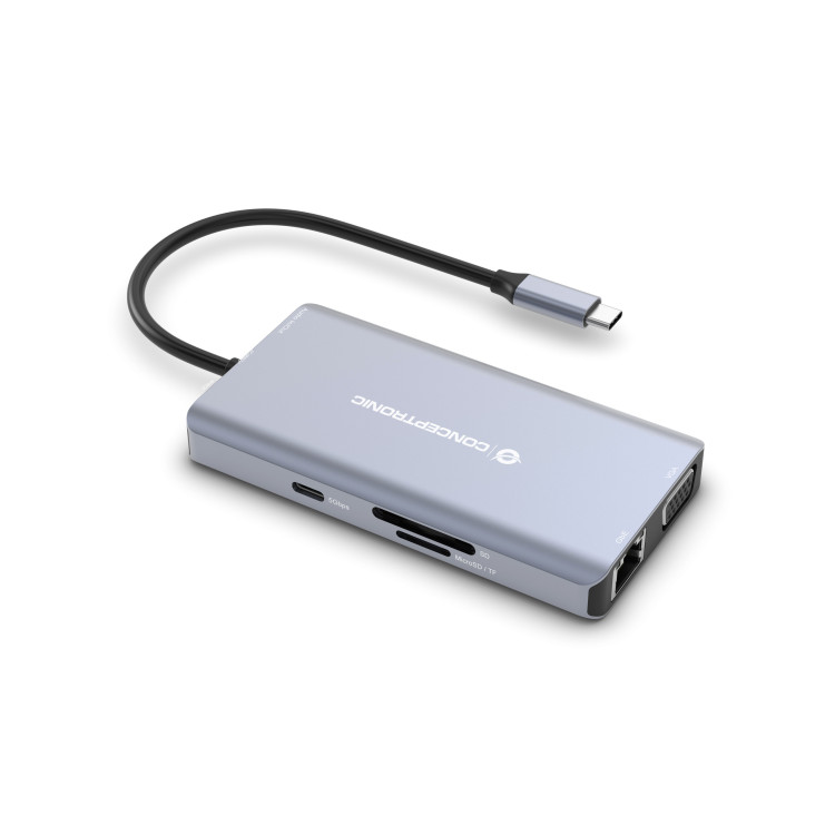 Conceptronic DONN20G base & duplicador de portas Com fios USB 3.2 Gen 1 (3.1 Gen 1) Type-C Cinzento