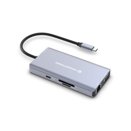 Conceptronic DONN20G base & duplicador de portas Com fios USB 3.2 Gen 1 (3.1 Gen 1) Type-C Cinzento