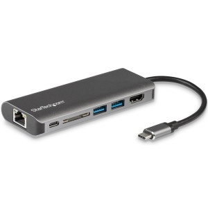 StarTech.com Adaptador multiportas USB C - Dock USB-C portátil para HDMI de 4K, Concentrador USB 3.0 de 2 portas, SD SDHC, GbE,
