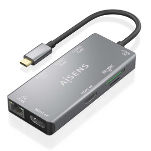AISENS ASUC-9P018-GR base & duplicador de portas Com fios USB 3.2 Gen 1 (3.1 Gen 1) Type-C Cinzento