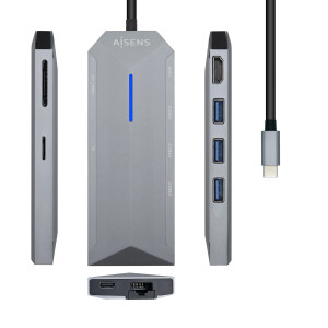 AISENS ASUC-8P004-GR base & duplicador de portas Com fios USB 3.2 Gen 1 (3.1 Gen 1) Type-C Cinzento