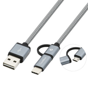 CoolBox COO-CAB-U2MC-GR cabo USB USB 2.0 1 m USB A USB C Micro-USB B Cinzento