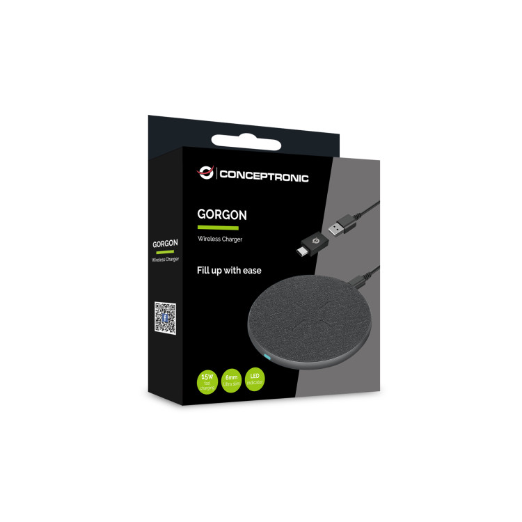 Conceptronic GORGON03G carregador de dispositivos móveis Auscultadores, Smartphone Cinzento USB Carregamento wireless