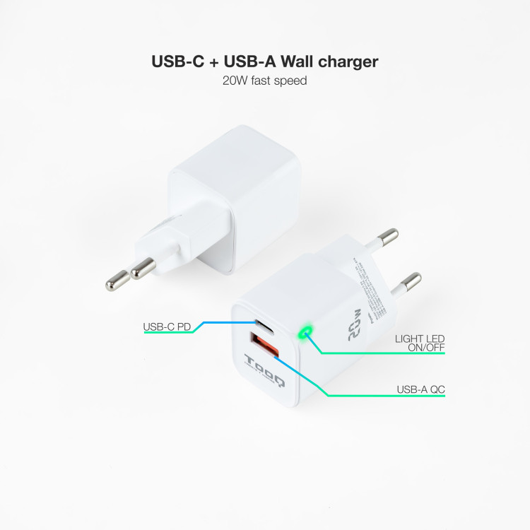 TooQ TQWC-QCPD20WT carregador de dispositivos móveis Universal Branco AC Carregamento rápido Interior