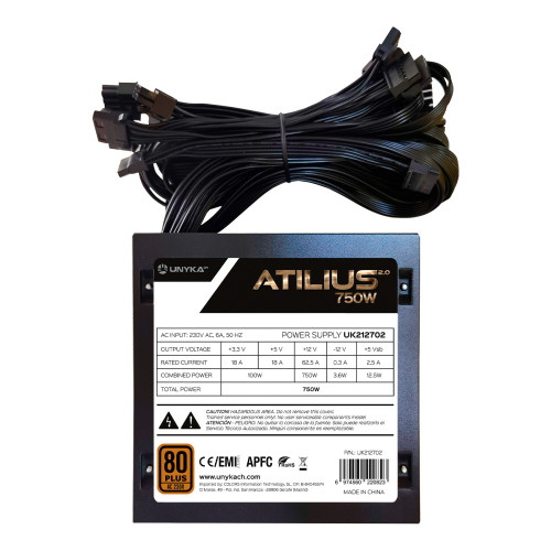 UNYKAch ATX Atilius 2.0 Black 750W 80+ Bronze fonte de alimentação 20+4 pin ATX Preto UNYKAch ATX Atilius 2.0 Black 750W 80+ Bronze fonte de alimentação 20+4 pin ATX Preto