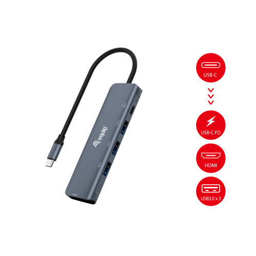 Equip Adaptador multifuncional USB-C 5 em 1, HDMI, USB 3.2 GEN1, 100W USB PD Equip Adaptador multifuncional USB-C 5 em 1, HDMI, USB 3.2 GEN1, 100W USB PD