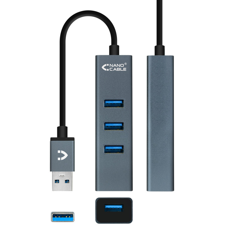 Nanocable 10.16.4402 hub de interface USB 3.2 Gen 1 (3.1 Gen 1) Type-A Cinzento