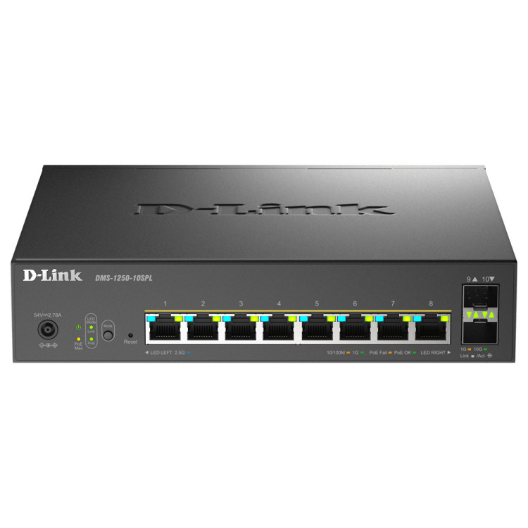 D-Link DMS-1250-10SPL Gerido L2 L3 2.5G Ethernet (100 1000 2500) Power over Ethernet (PoE) Preto