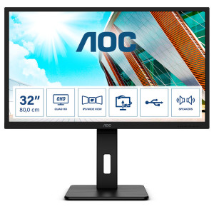 AOC P2 Q32P2 monitor de ecrã 80 cm (31.5") 2560 x 1440 pixels 2K Ultra HD LED Preto