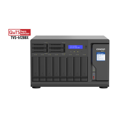 QNAP TVS-h1288X NAS Tower Intel® Xeon® W-1250 16 GB DDR4 0 TB QuTS hero Preto QNAP TVS-h1288X NAS Tower Intel® Xeon® W-1250 16 GB DDR4 0 TB QuTS hero Preto