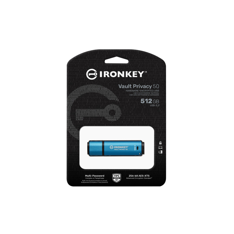 Kingston Technology IronKey Vault Privacy 50 unidade de memória USB 512 GB USB Type-A 3.2 Gen 1 (3.1 Gen 1) Preto, Azul