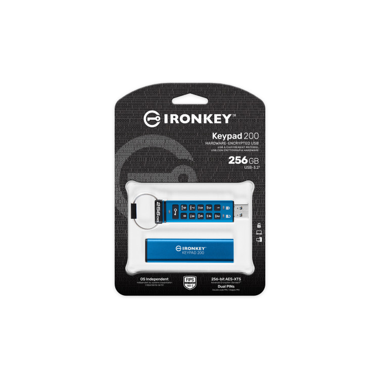 Kingston Technology IronKey Keypad 200 unidade de memória USB 256 GB USB Type-A 3.2 Gen 1 (3.1 Gen 1) Azul
