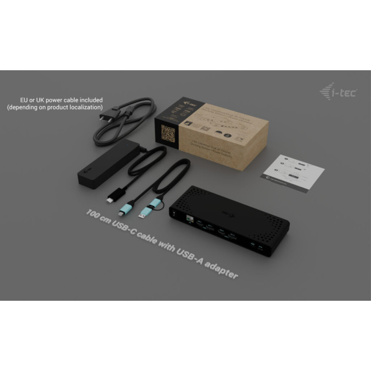 i-tec CADUA4KDOCKPDB100 base & duplicador de portas Com fios USB 3.2 Gen 1 (3.1 Gen 1) Type-C Preto