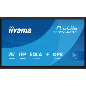 iiyama PROLITE TE7514MIS-B2AG Plasma digital 190,5 cm (75") LCD Wi-Fi 435 cd m² 4K Ultra HD Preto Ecrã táctil Processador
