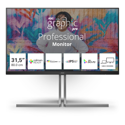 AOC U3 U32U3CV monitor de ecrã 80 cm (31.5") 3840 x 2160 pixels 4K Ultra HD LCD Preto AOC U3 U32U3CV monitor de ecrã 80 cm (31.5") 3840 x 2160 pixels 4K Ultra HD LCD Preto