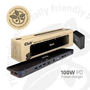 CLUB3D CSV-1564W100 base & duplicador de portas Acoplamento USB 3.2 Gen 1 (3.1 Gen 1) Type-C Preto