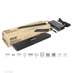 CLUB3D CSV-1566 base & duplicador de portas Acoplamento USB 3.2 Gen 1 (3.1 Gen 1) Type-C Preto