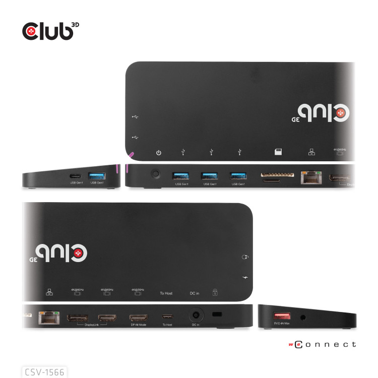 CLUB3D CSV-1566 base & duplicador de portas Acoplamento USB 3.2 Gen 1 (3.1 Gen 1) Type-C Preto