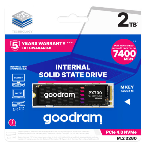 Goodram PX700 SSD SSDPR-PX700-02T-80 disco SSD 2,05 TB M.2 PCI Express 4.0 NVMe 3D NAND