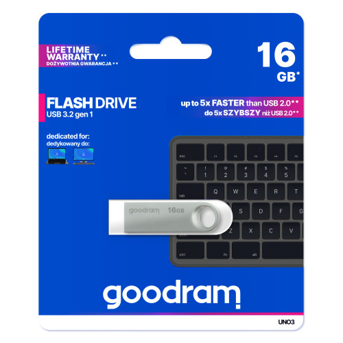 Goodram USB UNO3-0160S0R11 unidade de memória USB 16 GB USB Type-A 3.2 Gen 1 (3.1 Gen 1) Prateado Goodram USB UNO3-0160S0R11 unidade de memória USB 16 GB USB Type-A 3.2 Gen 1 (3.1 Gen 1) Prateado