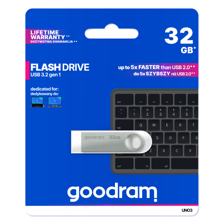 Goodram USB UNO3-0320S0R11 unidade de memória USB 32 GB USB Type-A 3.2 Gen 1 (3.1 Gen 1) Prateado
